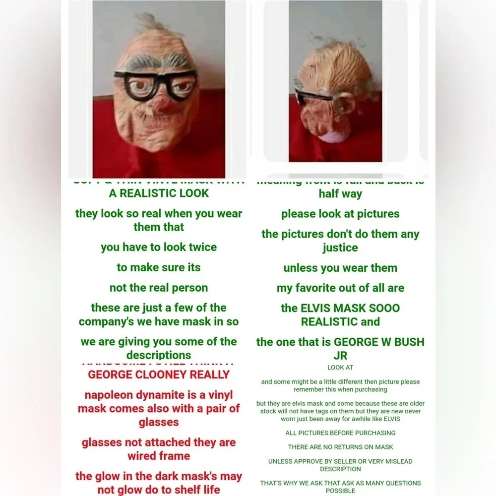 Vintage old man mask (FAMOUS PEOPLE )(from 1985-1990’s )very old but NEW